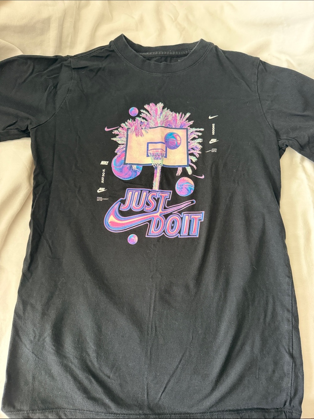 Nike Black Tee with Pink & Purple 'Just Do It' Graphic